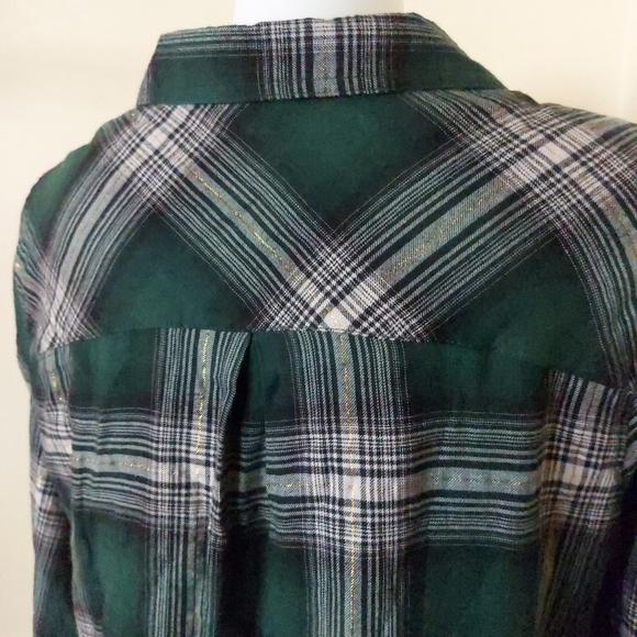 Dressbarn Plus Size 2X Dark Green Gold Plaid Long Sleeve Button Up Flannel Top - Picture 7 of 10
